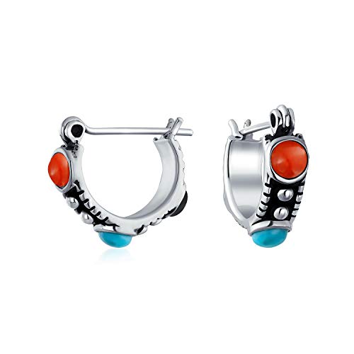 Western Boho Multi Color Edelstein Schwarz Rot Blau Türkis Karneol Onyx Perle Kleine Huggie Hoop Ohrringe Für Frauen .925 Sterling Silber von Bling Jewelry