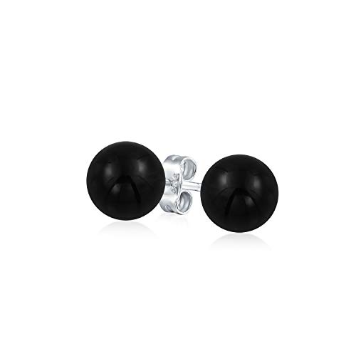 Einfache Edelstein Schwarzer Onyx Runde Kugel Ohrstecker Für Frauen .925 Sterling Silber 6MM von Bling Jewelry