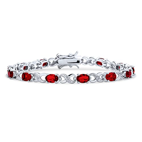 Bling Jewelry 9Ct Simuliert Ruby Cubic Zirconia Red AAA Oval Cz Romantic Liebe Knot Symbol Infinity Milgrain Tennis Armband Für Frauen Silber Plattiert von Bling Jewelry