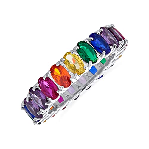 Bling Jewelry AAA Zirkonia LGBTQ Bunter Regenbogen Ovalschliff Mehrfarbiger CZ Ewigkeitsring Jubiläums Hochzeitsband für Frauen .925 Sterlingsilber 5MM Stapelbare Ringe von Bling Jewelry