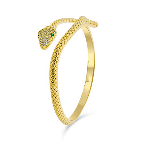Ägyptische Schlange Stil Wickeln Schlange Grünes Auge Cz Zirkonia Bypass Armreif Armband Für Frauen 14K Vergoldet Bhs von Bling Jewelry