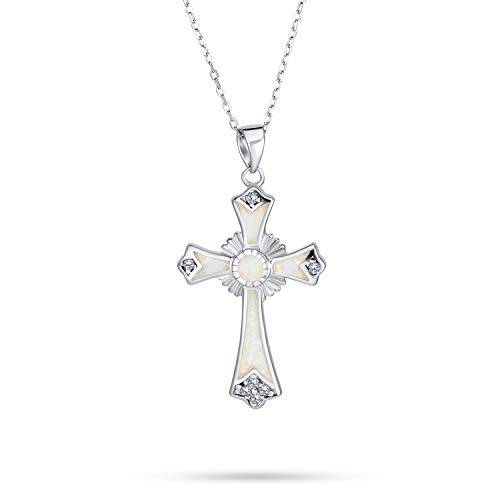 Bling Jewelry Antike Vintage Stil Edelstein Erstellt Weiß Opal CZ Christian Eternal Kreis Botonee Kreuz Anhänger Halskette Für Frauen Für Jugendlich .925 Sterlingsilber von Bling Jewelry