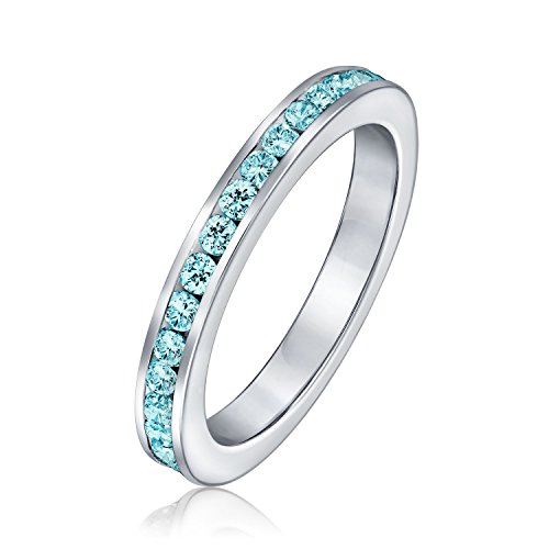 Bling Jewelry Aqua Blauer Kubikzirconia Stapelbarer Cz Kanal Set Ewigkeitsring Für Frauen Simulierter Aquamarin .925 Sterlingsilber von Bling Jewelry