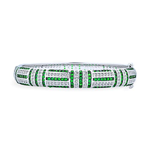 Bling Jewelry Art Deco Stil Grün Simulierte Smaragd Cubic Zirkonia Cz Dome Statement Armreif Armband Für Frauen Versilbertes Messing von Bling Jewelry