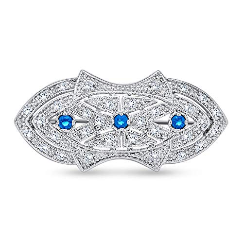 Art Deco Stil Schal Brosche Pin Für Frauen Blau Klar Cz Simulierten Saphir Silber Plattiert Messing von Bling Jewelry