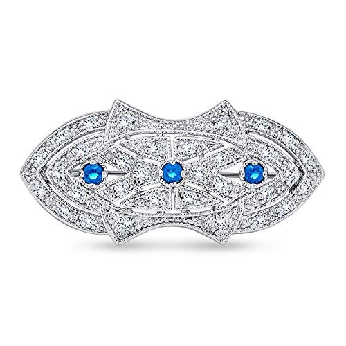 Bling Jewelry Art Deco Stil Schal Brosche Pin Für Frauen Blau Klar Cz Simulierten Saphir Silber Plattiert Messing von Bling Jewelry