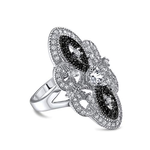 Art Deco Stil Schwarz Weiß Cz Filigran Breite Mode Aussage Rüstung Voll Finger Ring Für Frauen Versilbertes Messing von Bling Jewelry