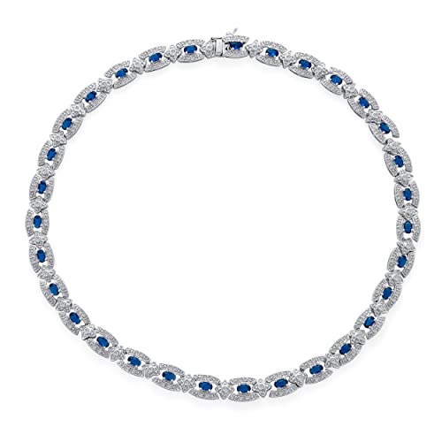 Bling Jewelry Art Deco Vintage Stil Blau Aaa Cz Cubic Zirconia Simuliert Sapphire Anweisung Halskette Für Frauen Für Abschlussball Versilbert von Bling Jewelry