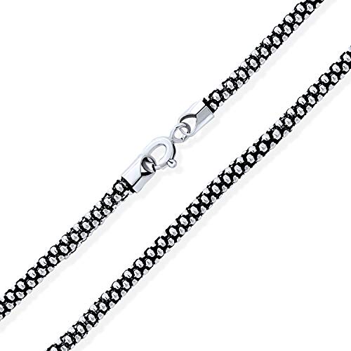 Bling Jewelry Bali Style Thin .925 Sterling Silber Coreana Black Antiqued Popcorn Chain Halskette Für Männer Und Frauen, 3MM, 18 Zoll von Bling Jewelry