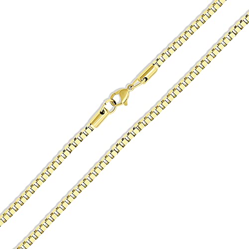 Bling Jewelry Herren Gelbgold Plattiertes Edelstahl Maskulines Poliertes Dünnes Boxkettenhalskette 20 Zoll 3MM von Bling Jewelry