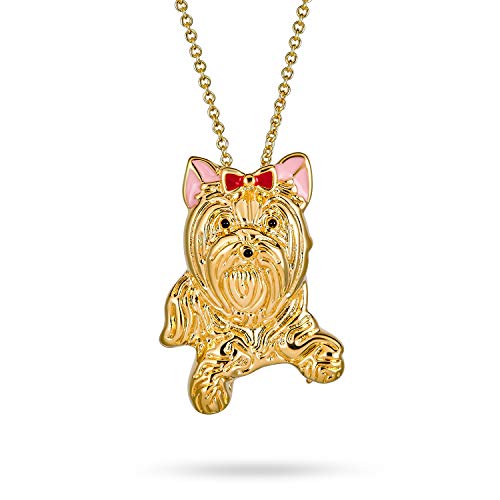 Bling Jewelry BFF Best Friend Tier Rosa Bogen Haustier Yorkshire Terrier Shih Tzu Hund Anhänger Halskette Für Frauen Teen 14K Vergoldet von Bling Jewelry