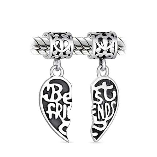 Bff Forever Words Best Friends Puzzle Zwei Stück Split Heart Shape Baumelnd Bead Charme Oxidiert .925 Sterling Silber Passt Europäisches Armband von Bling Jewelry