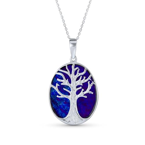 Bling Jewelry Blau Lapis Lazuli Große Ovale Wunschbaum Familie Baum des Lebens Anhänger Halskette Western-Schmuck Für Frauen .925 Sterling Silber von Bling Jewelry