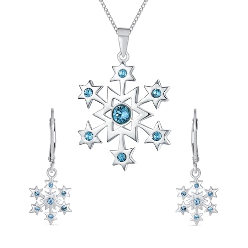 Blauer Schmuckset Für Die Feiertagsparty Mit CZ Cubic Zirkonia Schneeflocke Hängeohrringen Anhänger-Halskette Oder Brosche Weihnachtsnadel Für Frauen - Exquisites .925 Sterling Silber von Bling Jewelry