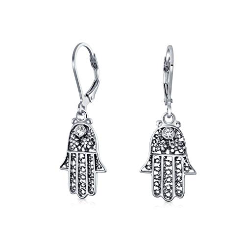 Amulett Talisman Hamsa Hand Gottes Floral Filigran Baumelnd Ohrringe Für Frauen Für Jugendliche Oxidiert .925 Sterlingsilber Leverback von Bling Jewelry