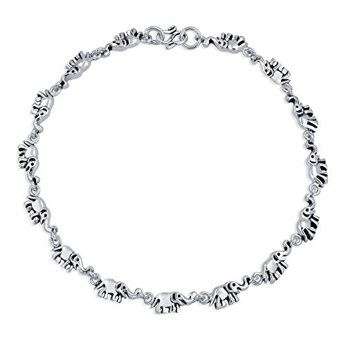 Bling Jewelry Boho Multi Lucky Karawane Von Elefanten Fußkettchen Charme Knöchel Armband Für Frauen Teens Bali Stil Oxidiert .925 Sterling Silber 10 Zoll von Bling Jewelry