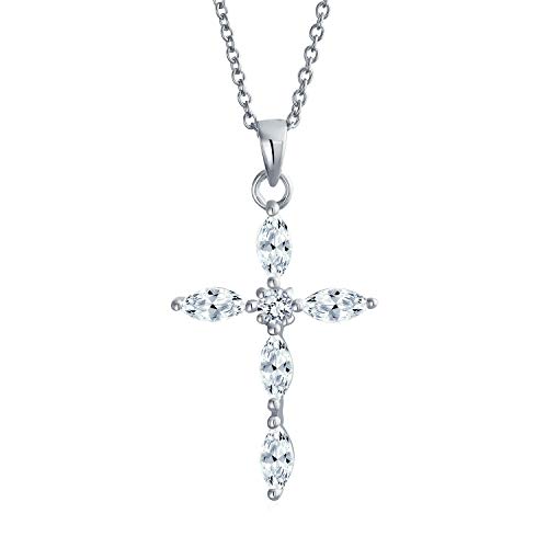 Bling Jewelry Bräutigam Exquisite Zartes Marquise AAA Cubic Zirconia Religiöses Kreuz Anhänger Halskette Für Frauen Teens .925 Sterlingsilber von Bling Jewelry