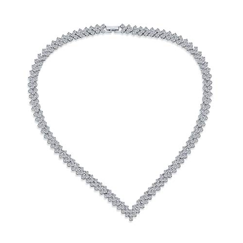 Bling Jewelry Art-Deco-Stil Braut Geometrische Kubikzirkonia Statement Klar AAA CZ Kragen V Chevron Halskette Für Frauen Hochzeit Braut Prom Silber Plattiert von Bling Jewelry