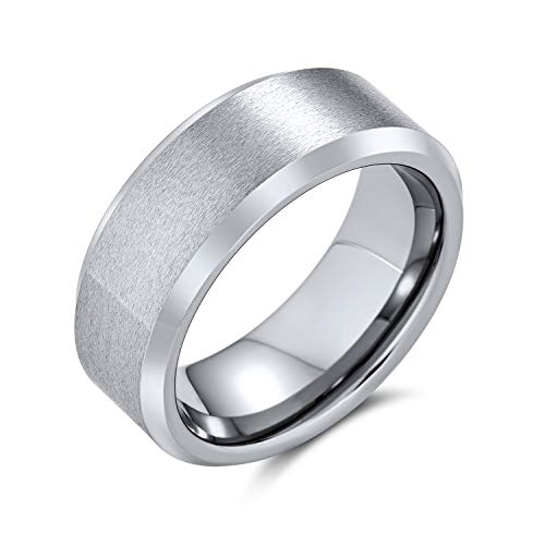 Bling Jewelry Breite Polierte Abgeschrägte Kante Gebürstet Mattiert Paare Silber-Ton Titan Hochzeit Band Ring Für Männer Kompfort Fit 8Mm von Bling Jewelry