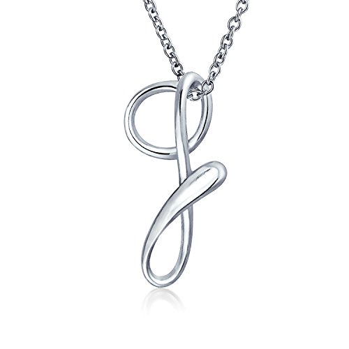 Bling Jewelry Buchstabe G Cursive Alphabet Skript Initiale Anhänger Halskette Für Frauen .925 Sterling Silber 18 Zoll von Bling Jewelry