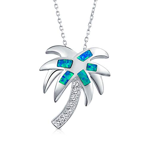 Nautische Tropical Strand Blau Inlayed Erstellt Opal Palm Tree Anhänger Halskette Für Frauen Für Jugendliche .925 Sterling Silber von Bling Jewelry