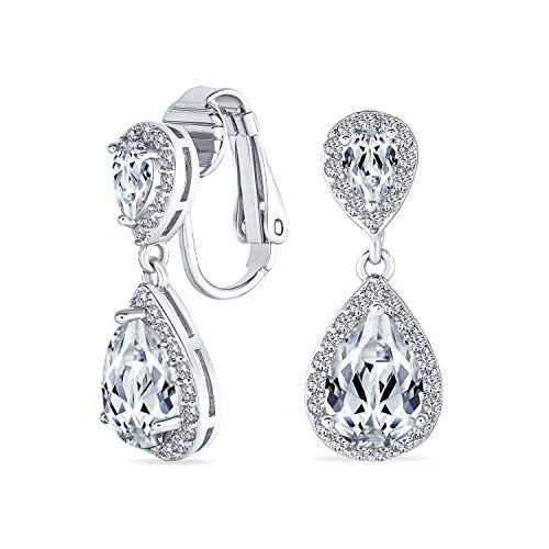 Bräutigam Träne CZ Halo Prom Baumelnd Drop Statement Clip On Ohrringe Cubic Zirconia Silber Vergoldet Messing Bräutigam Träne CZ Halo Prom Baumelnd Drop Statement Clip On Ohrringe Cubic Zirconia Silber Vergoldet Messing von Bling Jewelry