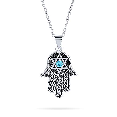 Bling Jewelry Chanukka Jüdischen Magen Jüdische Hamsa Hand Gottes Stern Davids Anhänger Halskette Blau Cubic Zirconia Cz Für Frauen Schwarz Oxidiert Versilbert von Bling Jewelry