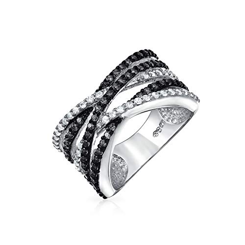 Bling Jewelry Crossover Statement Criss Cross Two Tone Black White Pave Aaa Cz Statement Band Ring Für Frauen Sliver Vergoldet Messing von Bling Jewelry