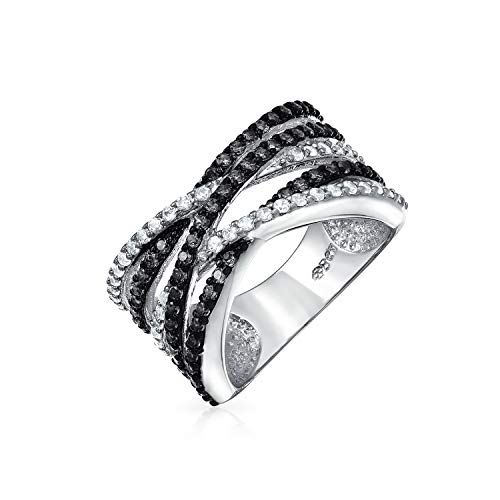 Bling Jewelry Crossover-Erklärung Criss Cross Zwei-Ton Schwarz Weiß Pave AAA CZ Statement Band Ring für Frauen versilbertes Messing von Bling Jewelry