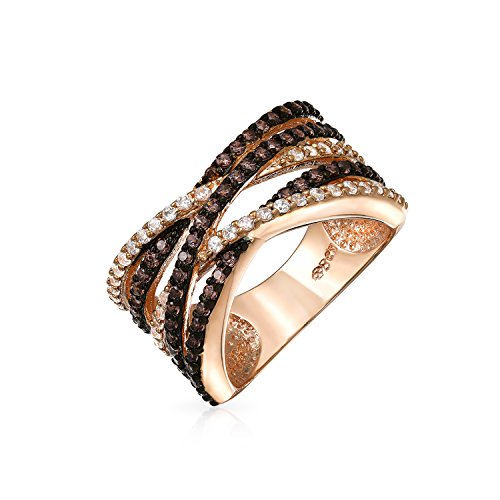 Bling Jewelry Crossover-Erklärung Criss Cross Zweifarbiger Braun Kaffee Pflaster AAA CZ Statement Band Ring für Frauen Rosévergoldetes Messing von Bling Jewelry