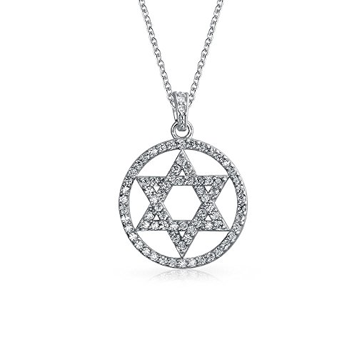 Bling Jewelry Zirkonia CZ Akzent Pave Religiöser Magen Judaic Hanukkah Davidstern Scheiben Kreis Anhänger Halskette Für Frauen Teen Bat Mitzvah .925 Sterlingsilber von Bling Jewelry
