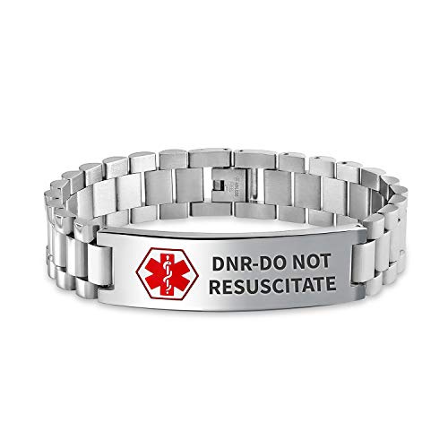 Bling Jewelry Dnr-Do Not Resuscitate Identifizierung Medical Alert Id Band Link Armband Für Männer 8 Zoll Stahl Individuell Graviert von Bling Jewelry