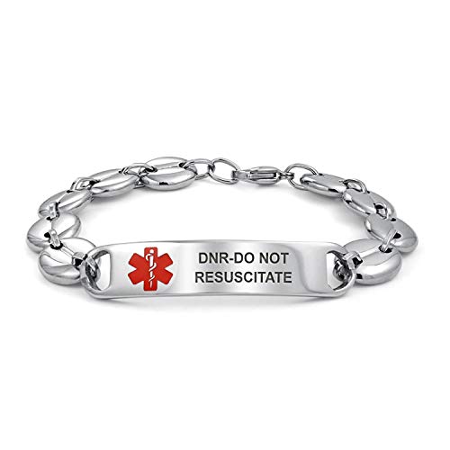 Bling Jewelry Dnr-Do Not Resuscitate Medizinische Identifikation Ärzte Medizinische Alert Id Tag Armband Gravierbare Mariner Kette Für Männer Silber Ton Edelstahl 7 Zoll Brauch Graviert von Bling Jewelry