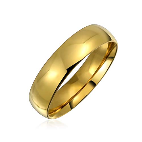 Bling Jewelry Dome Komfort Fit Ehering für Paare für Männer für Frauen 14K vergoldeter Edelstahl 5MM von Bling Jewelry
