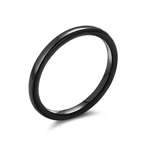 Bling Jewelry Dünn Stapelbar Minimalistisch Einfach Kuppel Schwarz Paare Titanium Hochzeit Band Ring Für Männer Für Frauen Komfort Fit 2Mm von Bling Jewelry