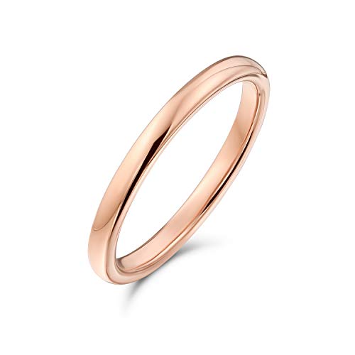 Bling Jewelry Dünner minimalistischer Kuppel-Titan-Ehering für Paare, poliert, rosévergoldet, für Männer und Frauen, komfortable Passform, 2 mm von Bling Jewelry