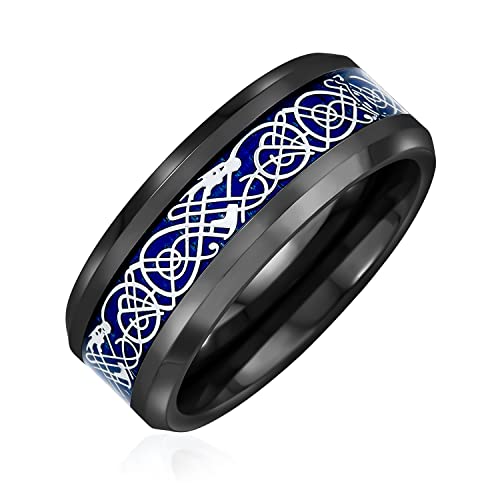 Bling Jewelry Dunkelblau Schwarz Zweifarbig Keltischer Knoten Drachen Inlay Paare Titanium Hochzeit Band Ringe Für Männer Für Frauen 8Mm von Bling Jewelry