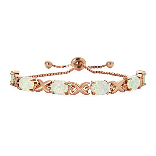 Bling Jewelry Edelstein Schillernde Ovale Figur 8 & Weiß Erstellt Opal Tennis Unendlichkeit Bolo Armband Für Frauen Rosengold Vergoldet .925 Sterlingsilber Einstellbar Slide 7" von Bling Jewelry