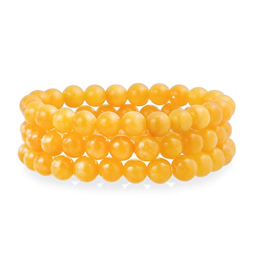 Bling Jewelry Edelstein Set Von 3 Honig Gelb Jade Quarz Runde Perle Ball 8Mm Stacking Stretch-Armband Für Frauen Teenager Unisex Strang von Bling Jewelry