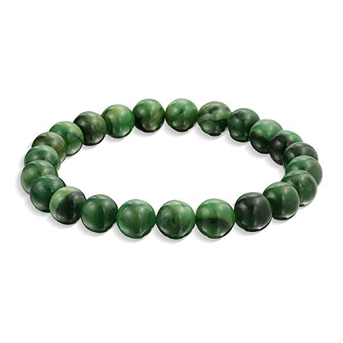 Bling Jewelry Edelstein Halbedelstein Grüner Afrikanischer Jade Rundperlenball 8MM Stapelarmband Mit Stretch Für Frauen Männer Teenager Unisex Strang von Bling Jewelry