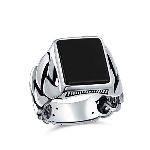 Bling Jewelry Edelsteine Cuban Curb Link Chain Band Schwarzer Onyx Rechteck Siegelring Für Männer .925 Sterlingsilber Handgefertigt In Der Türkei von Bling Jewelry
