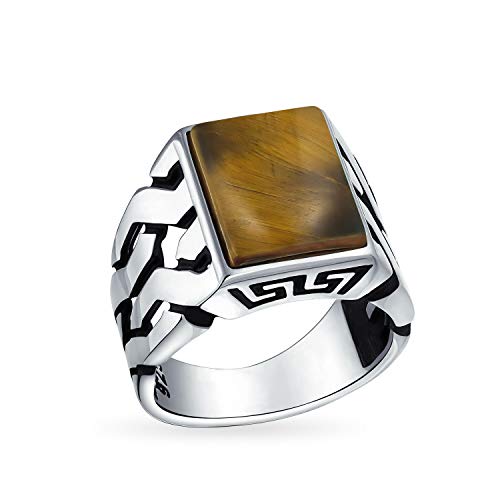 Bling Jewelry Edelsteine Cuban Curb Link Chain Band Tiger Eye Rechteck Siegelring Für Herren .925 Sterlingsilber Handmade In Turkey von Bling Jewelry