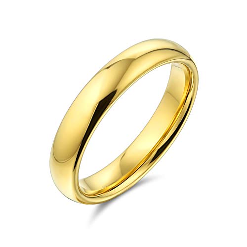 Bling Jewelry Schlichte Einfache Dünne Kuppel Paare Titanium Hochzeit Band Poliert 14K Gold Plattiert Ring Für Männer Für Frauen Kompfort Fit 4Mm von Bling Jewelry