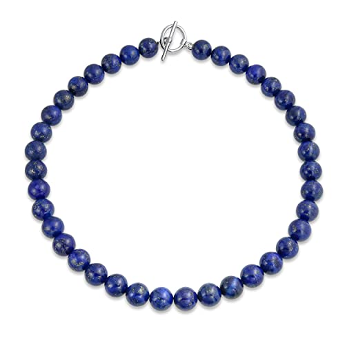 Einfacher, Klassischer Westernschmuck Dunkelblauer Lapislazuli Rund 10Mm Perlenstrang Halskette Für Frauen Versilberter Verschluss 18 Zoll von Bling Jewelry