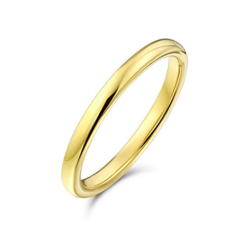 Bling Jewelry Einfacher Minimalistischer Dünner Stapelbarer Kuppel Paare Titanium Ehering Poliert 14K Gold Überzogener Ring Für Männer Für Frauen 2Mm von Bling Jewelry