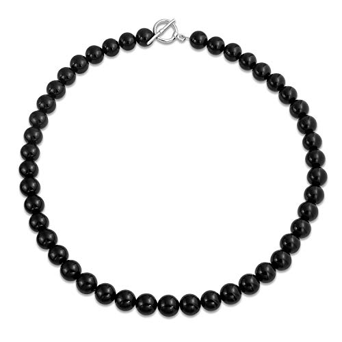 Bling Jewelry Einfacher Schlichter Klassischer Westlicher Schmuck: Klassische Schwarze Onyx-Rundperlen-Halskette Für Frauen Und Jugendliche Mit Versilbertem Verschluss, 19 Zoll Lang. von Bling Jewelry