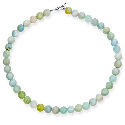 Bling Jewelry Einfacher westlicher Schmuck, hellgrün, Aqua, mehrfarbige Aquamarin-Rundperlen 10MM Halskette für Frauen, versilberter Verschluss, 19 Zoll. von Bling Jewelry