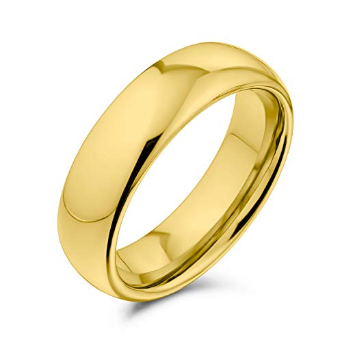 Bling Jewelry Einfaches Einfaches Kuppel Paare Titanium Hochzeit Band Poliert 14K Gold Plattiert Ring Für Männer Für Frauen Komfort Fit 6Mm von Bling Jewelry