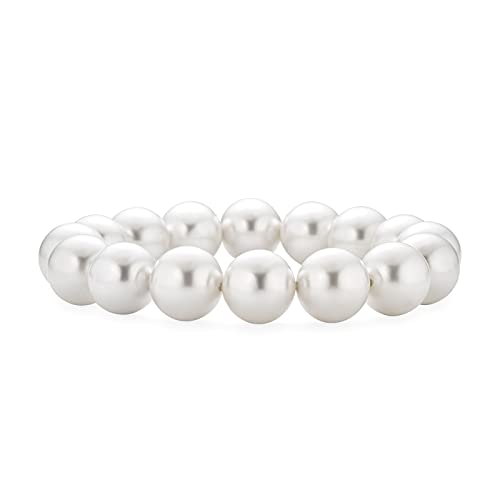 Bling Jewelry Einfaches Mode Stapelbares Perlen Rundes Simuliertes Weißes Perlenarmband Mit Einem Einzigen Strang Stretcharmband Für Frauen Teenager Groß 12MM von Bling Jewelry