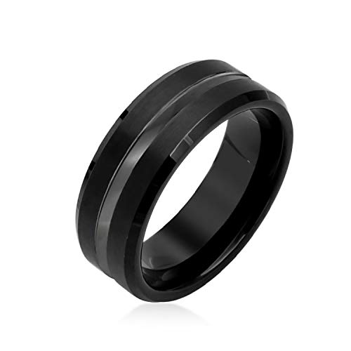 Bling Jewelry Einfaches Schwarzes Graues Zentrum Streifen Paare Titanium Hochzeit Band Ring Für Männer Für Frauen Komfort Fit 8Mm von Bling Jewelry